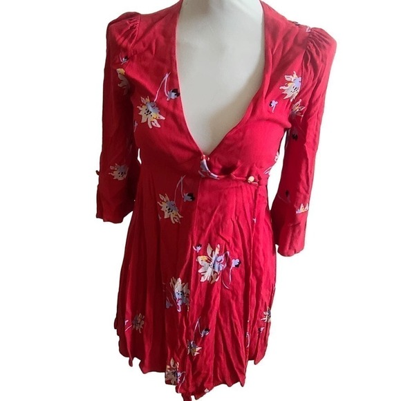 Free People Dresses & Skirts - Free people Time On My Side Red Floral Print Wrap Dress small